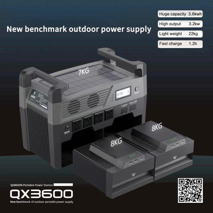 QIANSON QX3600 Portable Power Station 3600WH/3200W Outdoor Camping UPS 110V/220V 60000mah Pure sine wave output